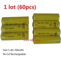 60 pcs 1 lote Recarregável Ni-Cd Bateria Tamanho 5 1.2 V 700 mAh Ni Cd 1.2 Volt Baterias Frete Grátis