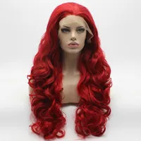 Iwona Hair Red Wavy Long Wig 5#3100 Half Hand Tied Heat Resistant Synthetic Lace Front Wig