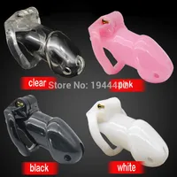 Cinturón de castidad masculina plástico nuevo Mens Cock jaula Claro Chastity Device Locks sigilo con 4 anillos de bloqueo del pene BDSM Fetiche Juguetes sexuales