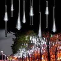 LED Dizeleri Beyaz Meteor Duş Yağmur Işıkları, Damla Icicle Kar Düşen Yağmur Damlası 30 cm 8 Tüpler Düğün Noel Ev Dekor Için Su Geçirmez Cascading Işıkları