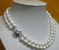 2 Reihen 10-12 mm Weißen Südsee Barocke Perlenkette 45-48 cm