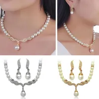 Conjunto de la joyería de la novia Crystal Rhinestone perla colgante, collar Stud Earrings Set mujeres Dama de honor del partido