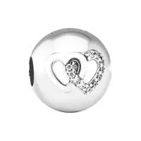 Panduraso Heart Bond Charm Heart Clip Fits Pandora Charmsブレスレット女性DIYビーズ宝石作り本物の925スターリングシルバー