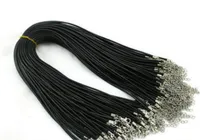 Epack free 100pcs 1.5mm Black Wax chains Leather Snake Necklace Beading Cord String Rope Wire 45cm+5cm Extender Chain with Lobster Clasp DIY
