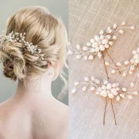 Wedding Bridal Hand Made Pearls Hair Pins Zroszony Kryształy Włosy U Klipsowe Akcesoria