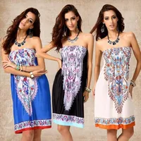 summer Women Dresses Print Cotton Rayon Polyester girl Bohemian Strapless Wrapped Chest Waist Beach Dress