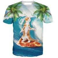 новая весна летняя футболка 3D печать футболка кошка на пиццей модами одежда тройники Chemise Camisas для унисекс женщин мужчины