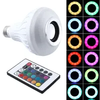Hot Sale RGB LED-glödlampa E27 12W Trådlös Bluetooth-högtalare Musik Spelar 16 Färger Lampa Bulb Lighting med 24 Key Remote Controller