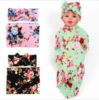 Meninas bebê cobertores florais que arco arco headbands flor infantil Swaddle Soft Sleep Sack Baby Wrap Toalheiro de pano de pano conjunto para criança BHB16