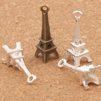 3D Paris Eiffel Tower Ley Piccoli ciondoli Charms Ciondoli 100pcs / lot MIC Bronzo argento placcato alla moda 22mm * 4mm L448