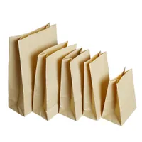 50pcs / lot ouvert top sac de papier kraft brun shopping sac pochette pour le stockage des aliments Sandwich fond plat cadeau jouet artisanat emballage sacs