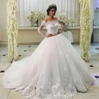 Vintage Königin Mädchen Prinzessin Spitze Hochzeitskleid Schulterfrei Lange Ärmel Arabisch Brautkleid Plus Size Maßgeschneiderte Vestido De noiva
