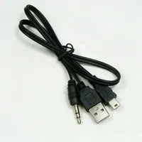 Cable USB 2.0 a Mini USB macho y macho Conector de 3.5 mm Cable de altavoz de audio / video 50CM Negro 1000Pcs Cable de audio de altavoz portátil