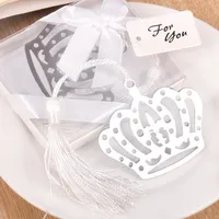 20pcs Silver Stainless Steel White Tassel Crown Bookmark For Wedding Baby Shower Party Birthday Favor Gift Souvenirs