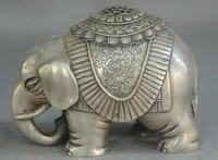 Tibet Royal Silver Auspicious Elephant Statue Wierook Burner Censer Sculpture