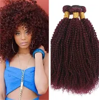 Şarap kırmızı 99j Afro Kıvırcık Sapıkça Kıvırcık İnsan Saç Uzantıları Saç Saf Renk Bordo 99j sapıkça kıvırcık Saç Örgüleri 3 Adet / grup Ücretsiz Kargo