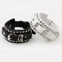 Vintage tachonado y remachado cinturón de cuero hebilla pulseras blanca negro punk ancho pulseras brazaletes para mujeres hombres accesorios de joyería