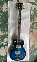 Personalizado as frehley firma 4 cuerdas azul llama arce parte superior eléctrico guitarra póker cara cabezal