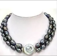 Details about CLSSIC DOUBLE STRANDS TAHITIAN 10-13mm BLACK MOTHER PEARL NECKLACE 17-18inch