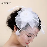 2017 Nowy Kwiat Wedding Feather Headpiece Tulle Faszynator Kapelusze Moda Bridal Hat z welon White Head Akcesoria