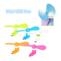 Hot Sell Micro USB Fan Portable Mini 2 Leaves Super Mute Cooler hand-held Cooling For Android Smart Phone With Retail Package Free DHL