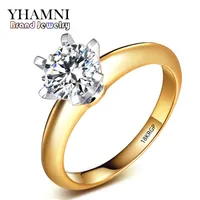 Yhamni Top Qualité 8mm 2ct Diamant 18KRGP Timbre Original Jaune Or Bague Bijoux Tailles complètes Femmes Anneaux de mariage 168J