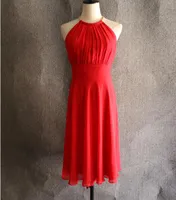Custom Made New High Quality Simple Red Cocktail Dresses Zipper Back Halter Knee Length Formal Party Dresses Plus Size Party Evening Gowns