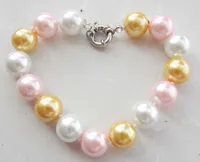 16mm Multicolor South Sea Shell Pearl Round Beads Bracelet 7.5&#039;&#039;