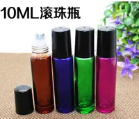 10 ml 1 / 3oz Grueso AMBER Azul Verde Rose Red Glass Roll On Bottle Aceite Esencial Empty Aromatherapy Roller Bottle 10-ml + Metal Roller Ball