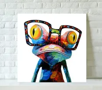Pop Art Hand Painted Cartoon Animal Canvas Oil Painting Living Room Home Decoration Modern Paintings-Wearing Glasses Frog Framed A6G2