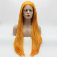 Iwona Hair Straight Extra Long Orange Wig 22#3200 Half Hand Tied Heat Resistant Synthetic Lace Front Wigs