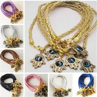 Nya 50pcs / Lot Mixed Hamsa Hand Evil Eye Leather Cord String Bracelets Lucky Charms Pendant Gift 20cm