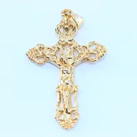 Moda 24k Gold Gold Filled Religion Mens Solid No Piedra Cruz filigrana colgante collar cadena joyería 6G