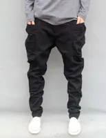 Wholesale-Autumn Winter Trousers Big Size S-6XL 7XL=46 New Fashion Casual Jeans Mens Joggers Loose Denim Pants Pockets Hip Hop Harem Black