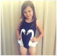 2017 Neonate Cute Cartoon Black Swan Pattern Costumi da bagno per un pezzo Kids Fashion Bikini Swimsuit Girl Swan Ruffle Costumi da bagno Beachwear
