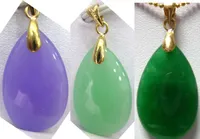 Encanto al por mayor barato verde / púrpura jade oval 18KGP collar colgante de cadena libre