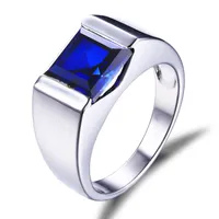 Victoria Wick Moda Biżuteria Solitaire Blue Sapphire Gemstones 925 Sterling Silver Symulowany Diament CZ Ślub Mężczyźni Zespół Pierścień Prezent Sz8-12