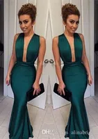 Emerald Green Deep V neck Evening Dresses 2019 Sexy Bodice back Criss Cross Custom Made Red Mermaid Formal Prom Party Dresses