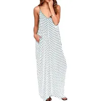 Gratis verzending zomer jurken mode vrouwen polka dot casual losse lange maxi jurk sexy beachwear mouwloze backless vestidos plus size