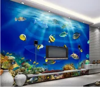 Ocean World Heart Shaped Fish Tank Tropical Fish 3D Stereo TV väggmålning 3D Wallpaper 3D väggpapper för TV Bakgrund