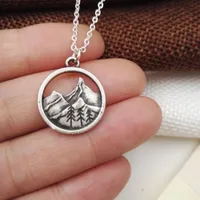 10 pcs Lovely round pendant Pine Tree charm under the mountain necklace camping jewelry Outdoor Jewelry Gifts for Campers
