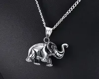 Petit collier éléphant chanceux de Hommes en argent en acier inoxydable argent Bijoux bijoux amateurs d'animaux gratuit 24 pouces Chaîne PN-568