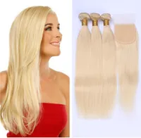 613 Russische blonde maagdelijke haar rechte weefsel 3 bundel met sluitingsaanbiedingen goedkope rechte menselijke haarbundels 8A Russische blonde haarbundels