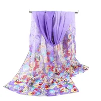Fábrica Barato diseño de moda mariposa impresión floral gasa bufandas mujeres primavera y otoño bufandas de seda largas damas chales salvajes hij