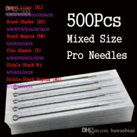 Wholesale 500Pcs Assorted Disposable Sterile Tattoo Needles Mixed Size For Tattoo Ink Cups Tip Kits Best Price