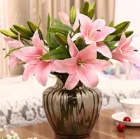 3 heads real touch PVC artificial lily silk decorative flower for wedding decoration gift G727