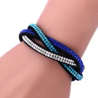 Mode Wrap Armband Slake Läderarmband med kristaller Vävning Multilager Läderarmband Par Smycken 8 färger