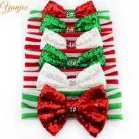 Wholesale- 1PC Retail Chic Christmas Festival Baby Girl 5&quot; Red/Green Sequins Bow Striped Headband New Arrival DIY Hair Accessories Headwrap