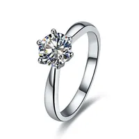 الكلاسيكية ستة شوكات 0.6ct جولة قص واضح الاصطناعية الماس خاتم الزواج الصلبة 925 فضة annivesary هدية رائعة للأبد مجوهرات