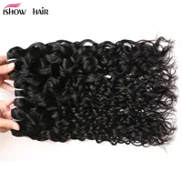 Ishow 8A Brazilian Water Wave 4 Bundles Weft Wet And Wavy Virgin Human Hair Weave Wholesale Extensions Peruvian for Women All Ages 8-28 inch Natural Color Black